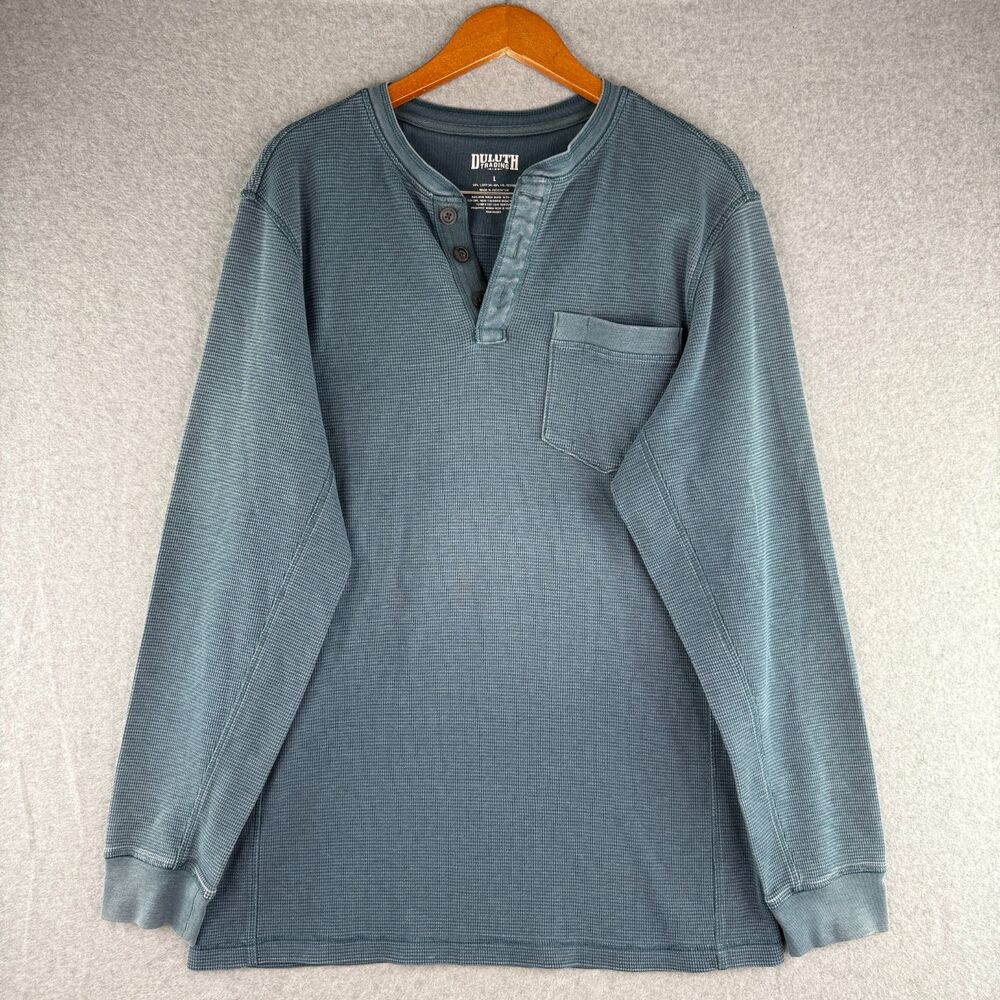 Deluth Trading Men's Blue Long Sleeve Henley Thermal Size L Casual Cotton Blend